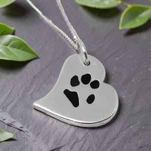 Modern Heart Paw Print Necklace