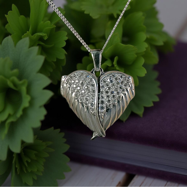 Angel Wing Heart Locket Pendant Necklace from Lasting Memories