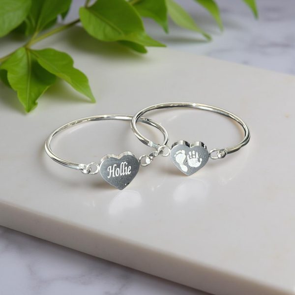 Stainless Steel Engraved Heart Bangle from Lasting Memories