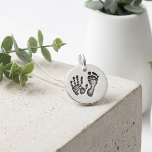 Hand and Foot Print Round Necklace