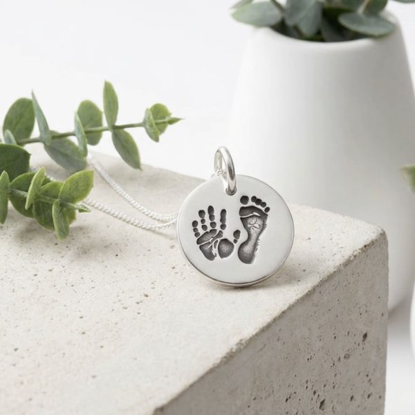 Hand and Foot Print Round Necklace from Lasting Memories