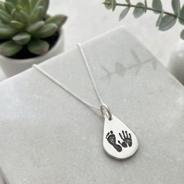 Hand and Foot Print Teardrop Necklace from Lasting Memories
