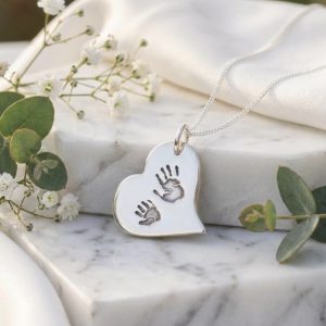 Hand and Foot Modern Heart Necklace