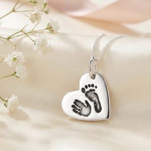 Hand and Foot Print Heart Necklace