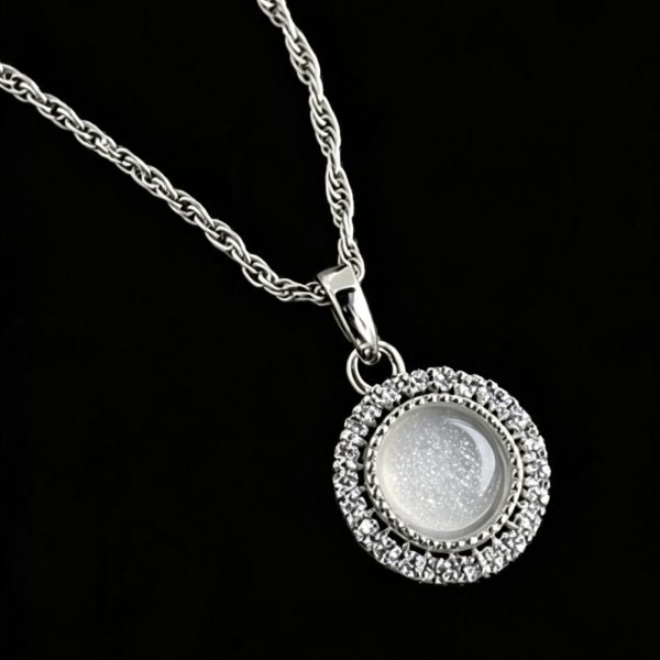 Sterling Silver Halo Round Necklace