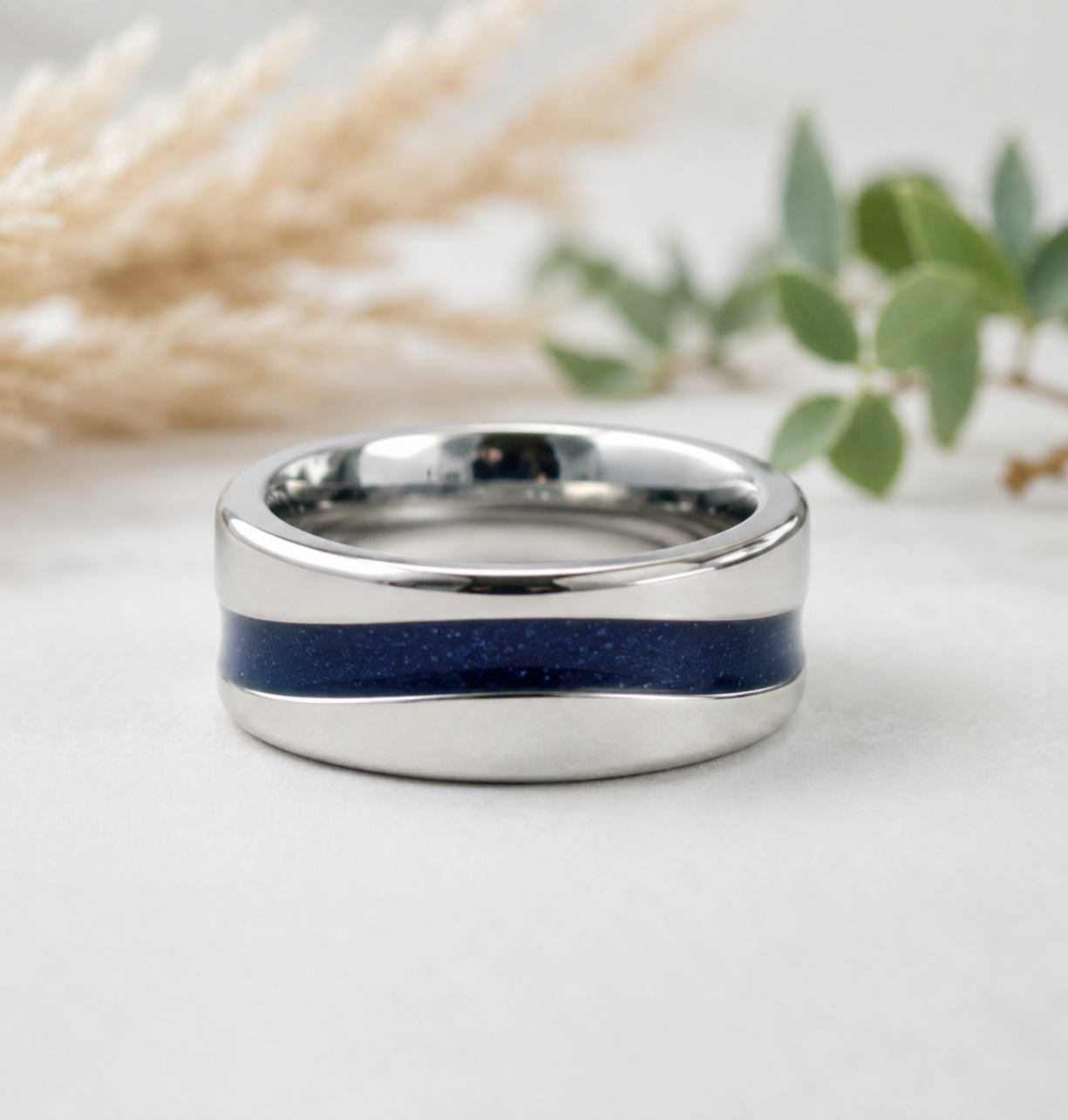 Unisex Titanium Wave Channel Memorial Ring