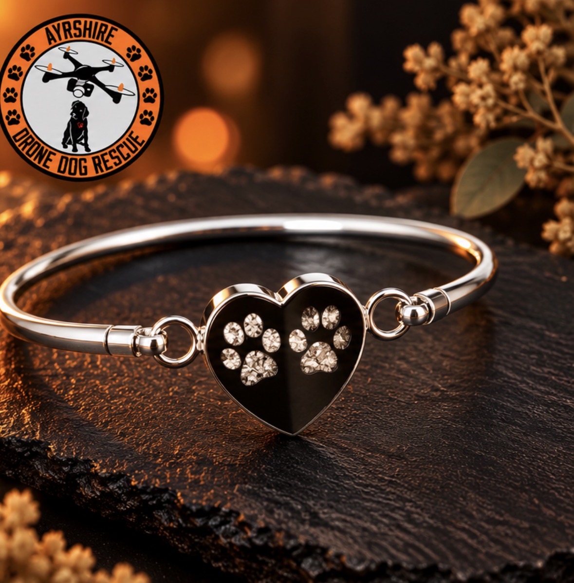 ADDR Paw print Stainless Steel Engraved Heart Bangle